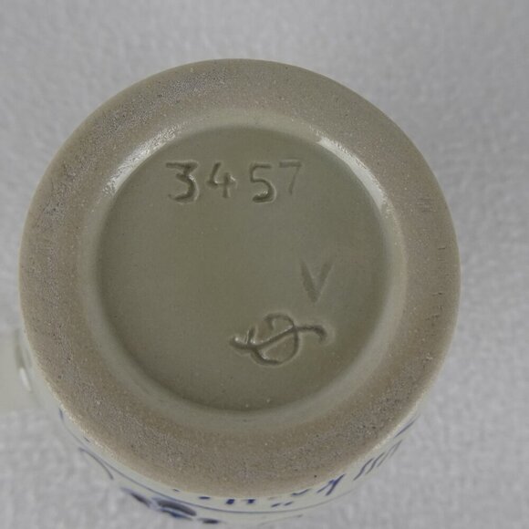 German Salt Glaze Wine Jug Pitcher 4.5" Tall Stoneware Pottery Gray & Blue - Picture 8 of 9